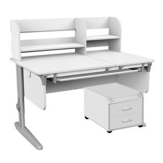 Раздельная парта Дэми СУТ.62 PRO с выдвижным пеналом, надстройкой и тумбой белый/серый/серый с тумбой ТУВ-09 белый/белый